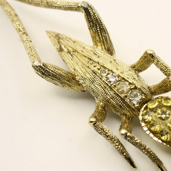 Vintage Grasshopper Brooch w Rhinestones Whimsical Bug Pin 2" Long - Hey Viv - Picture 4 of 7